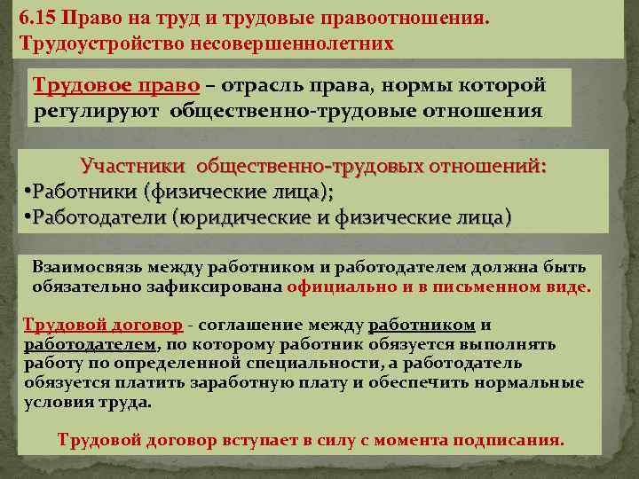 Презентация на тему право на труд трудовые правоотношения