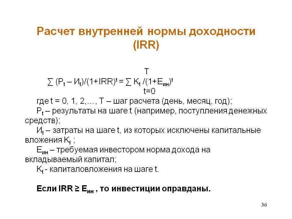 Внутренняя норма рентабельности инвестиционного проекта формула