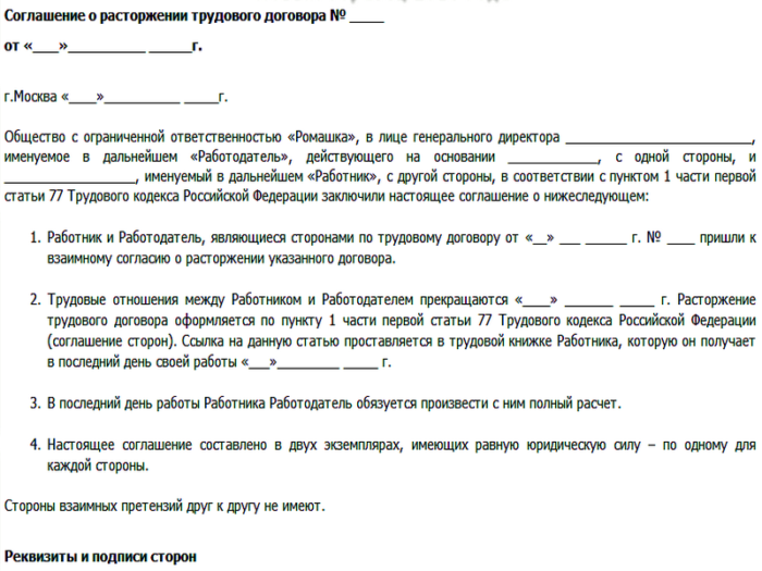 Расторжение договора гпх образец