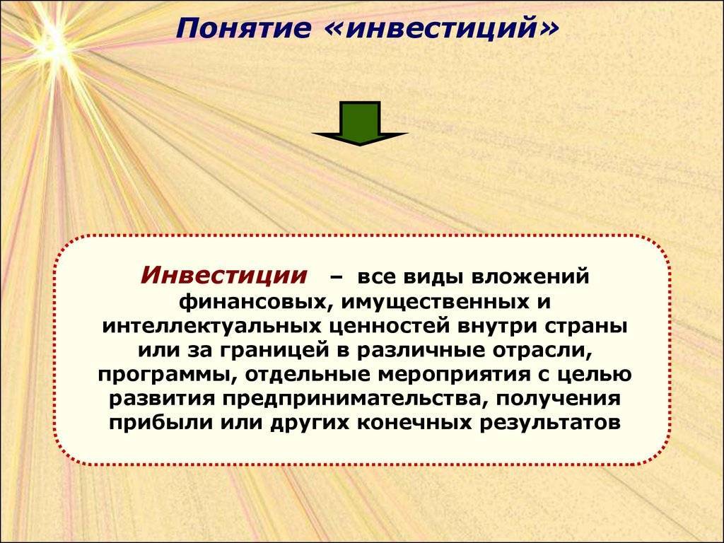 Основные инвестиции. Понятие инвестиций. Понятие и виды инвестиций. Понятие инвестиций и их виды. Концепция инвестирования.