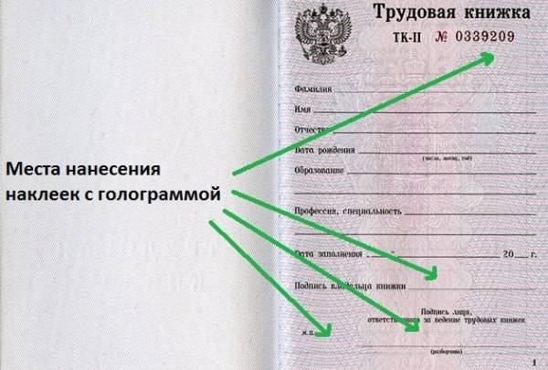 Куда клеить голограмму в трудовой книжке в 2021 году?