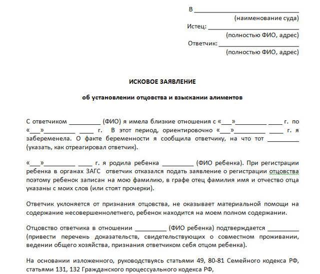 Как подать заявление на отцовство и алименты в суд образец