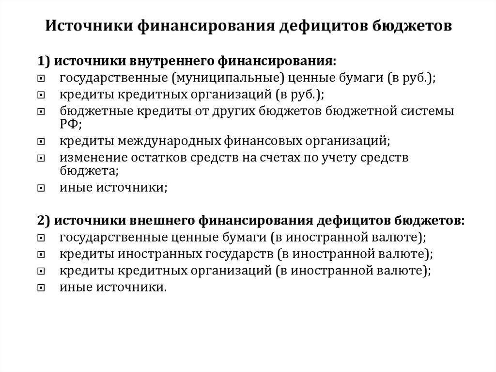 Бюджетный дефицит источники финансирования. Источники внешнего финансирования дефицитов бюджетов. Внутренние и внешние источники финансирования дефицита бюджета. Источники внутреннего финансирования дефицита бюджета. Источники финансирования бюджетного дефицита.