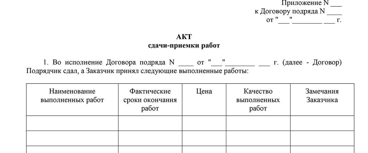 Образец заполнения акт приемки выполненных работ образец