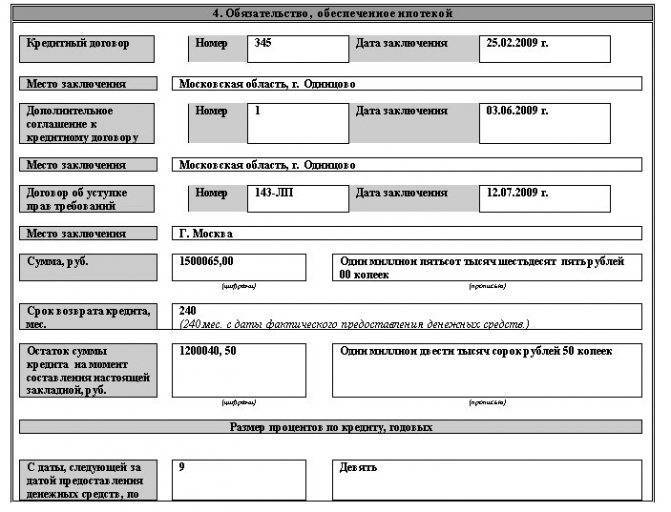 Изменение закладной образец