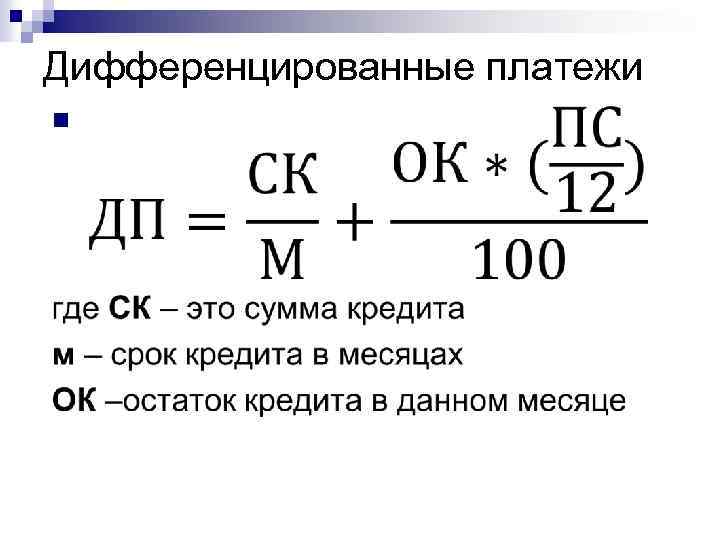 Дифференцированная схема погашения кредита