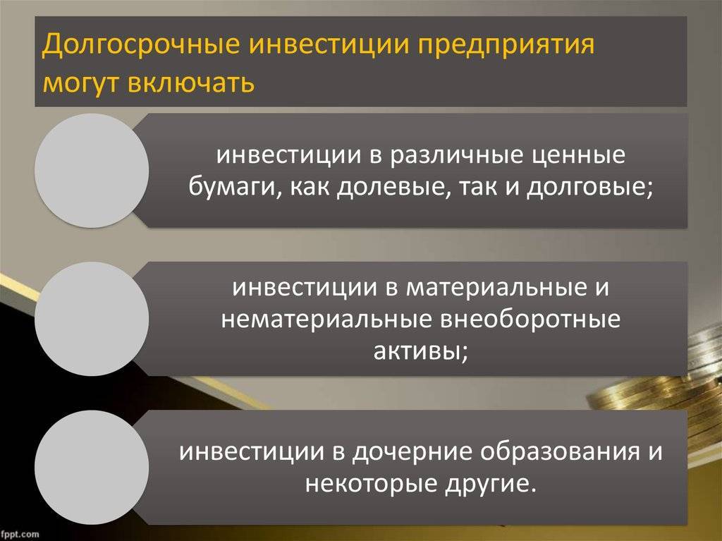 Долгосрочные инвестиции связаны с вложением средств в проекты срок реализации которых составляет