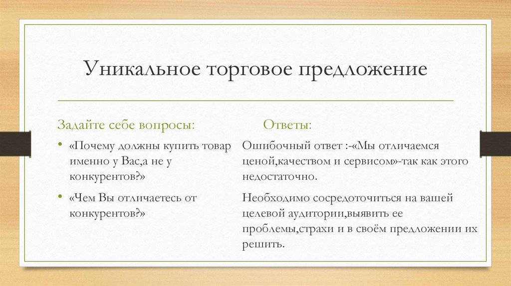 Разработка уникального торгового предложения элемент маркетингового плана