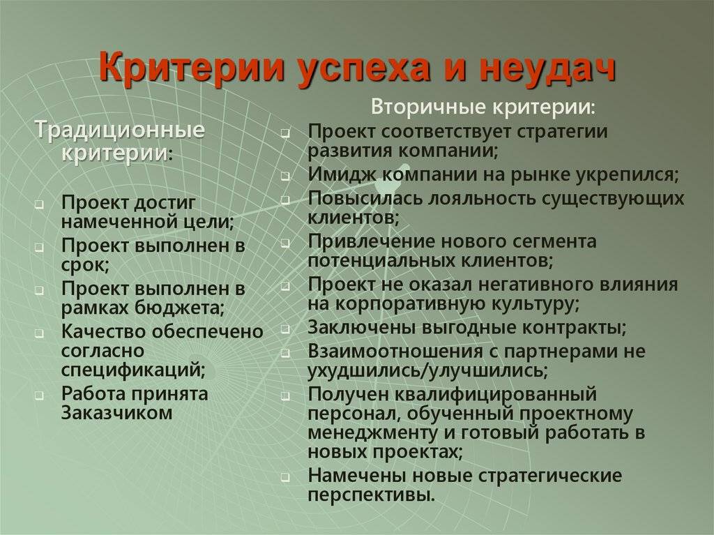 Критерии успешности