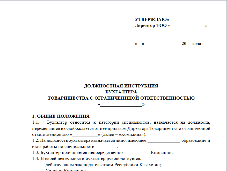 Должностная инструкция бухгалтера в торговле образец