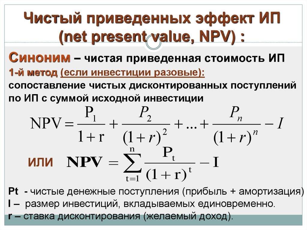 Чистая текущая стоимость проекта определяется по формуле