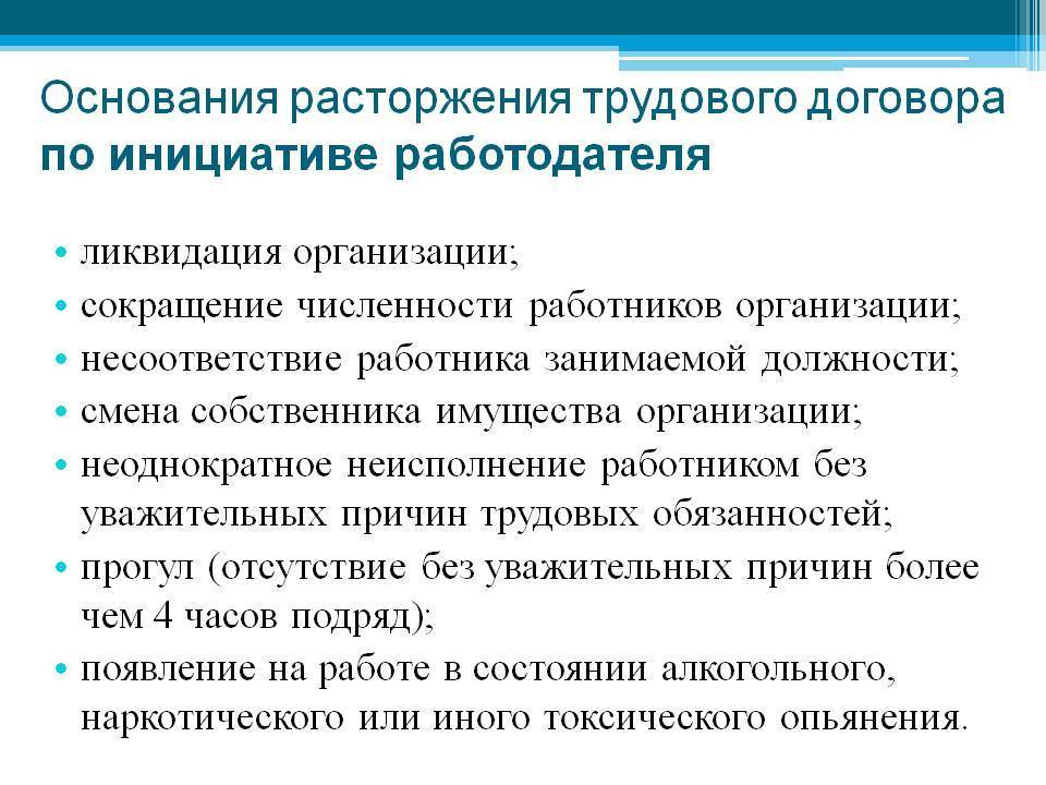 Расторжение трудового договора по инициативе работодателя образец договора