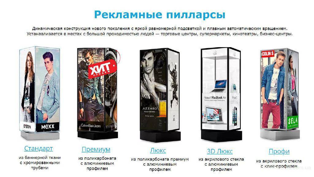 Рекламный пилларс: описание, особенности, изготовление и виды :: businessman.ru