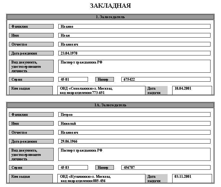 Изменение закладной образец