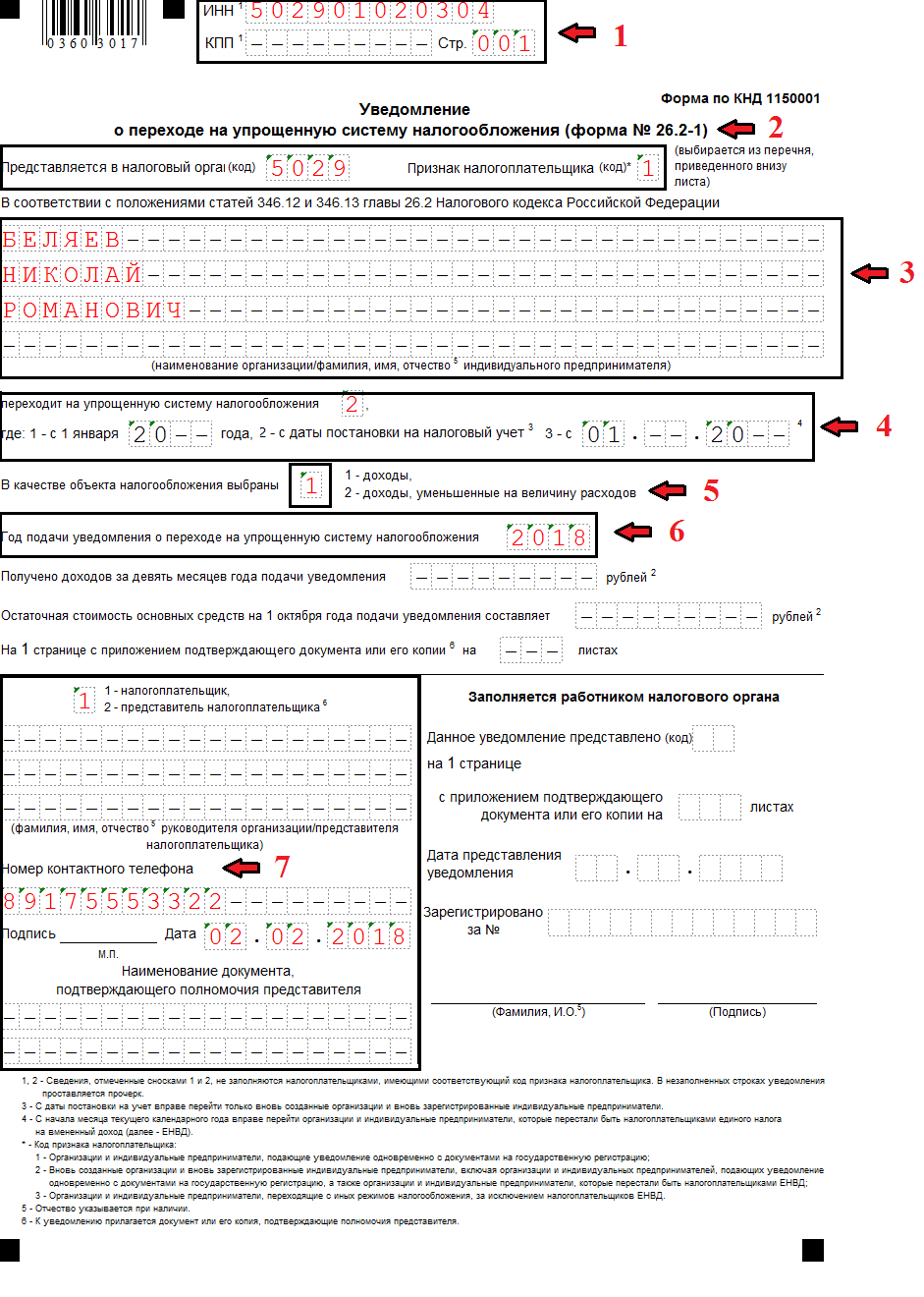 Образец 1150001 заполнения для ип форма по кнд