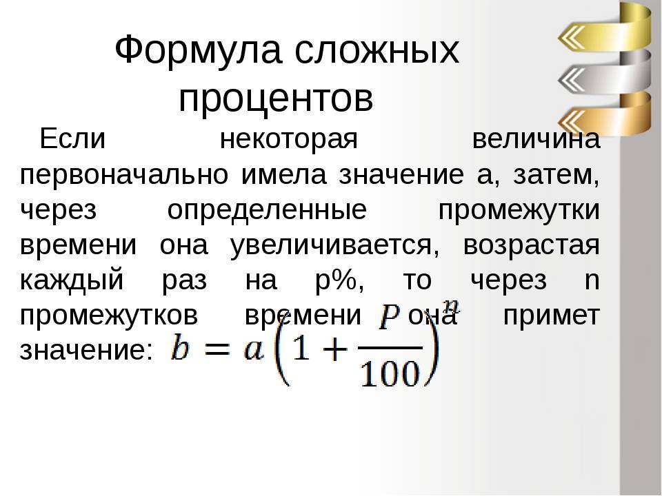 Сложный процент по вкладам. Формула сложных процентов