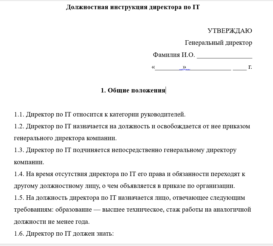 Образец должностные инструкции генерального директора ооо образец