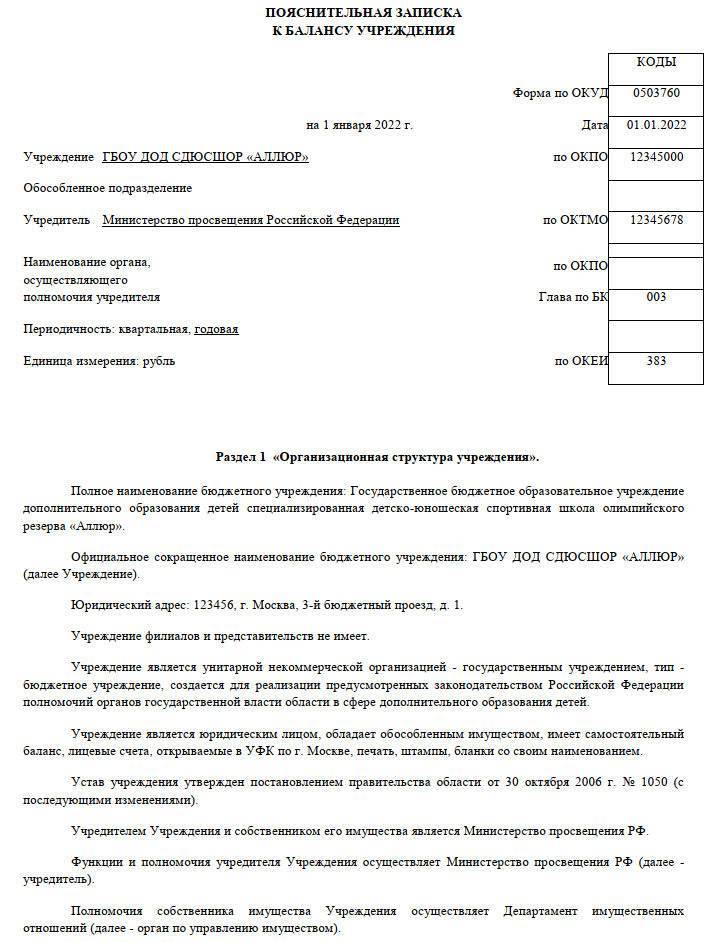 Пояснительная записка к финансовой отчетности образец