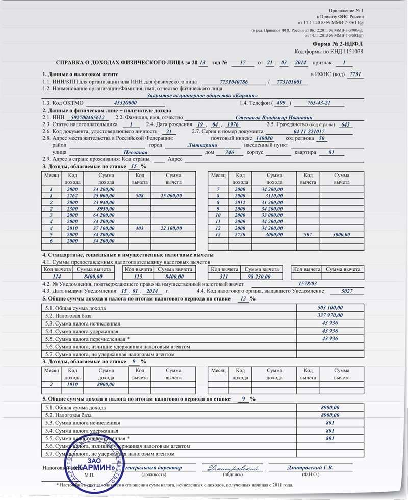 Справка по форме 2 ндфл образец