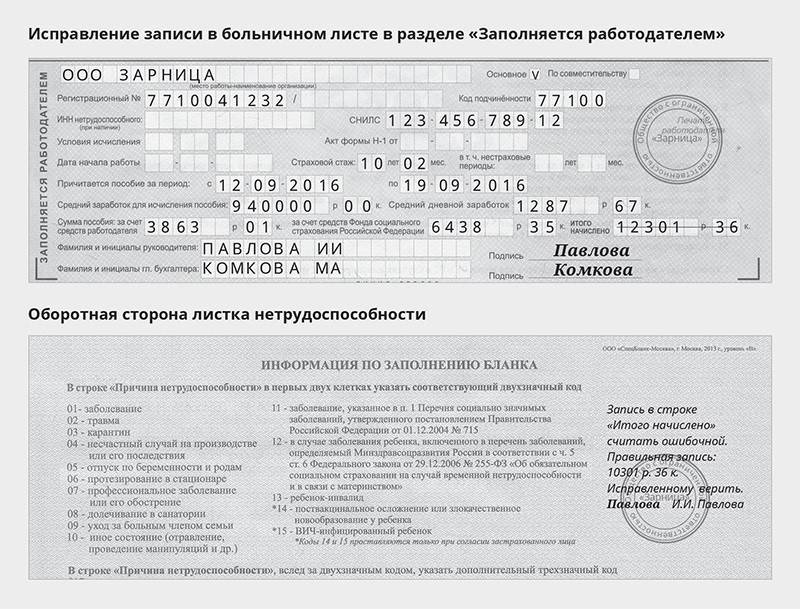 Исправления в больничном листе: как внести в случае ошибки :: businessman.ru