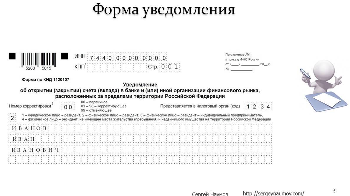 Уведомление об открытии счета за рубежом образец