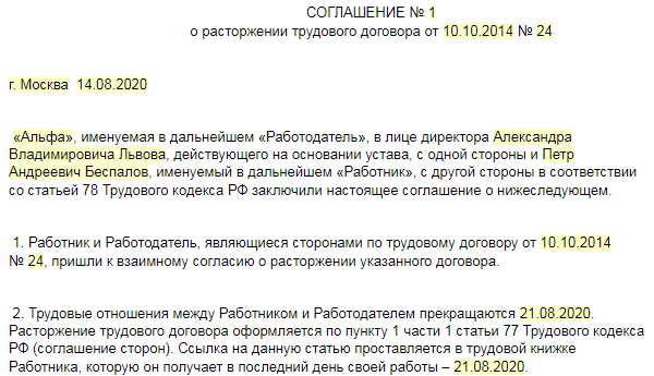 Расторжение по 44 фз по соглашению сторон образец