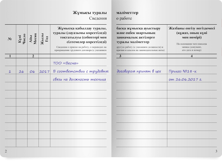 Трудовая индивидуальный предприниматель. Заполнение трудовой книжки в РК. Трудовая книжка ИП.