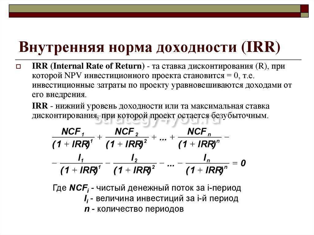 Внутренняя норма доходности - формула irr