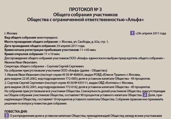 Образец протокола о выходе одного из участников общества