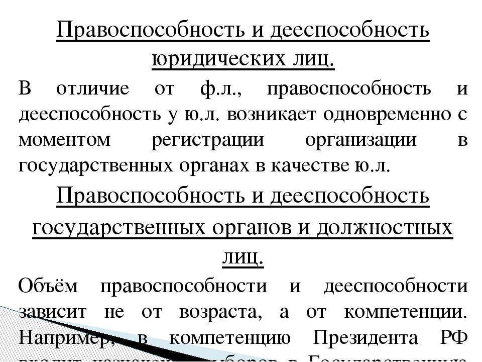 Правоспособность и дееспособность юридического лица :: businessman.ru