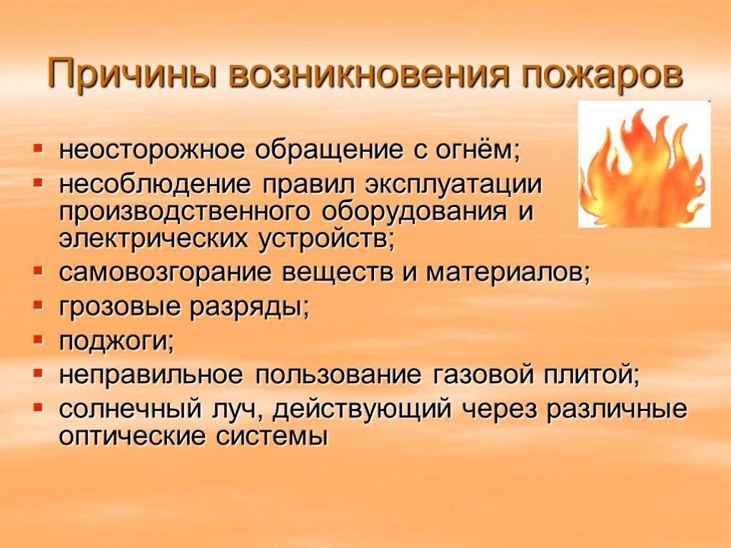 Причины возникновения пожара классный час с презентацией