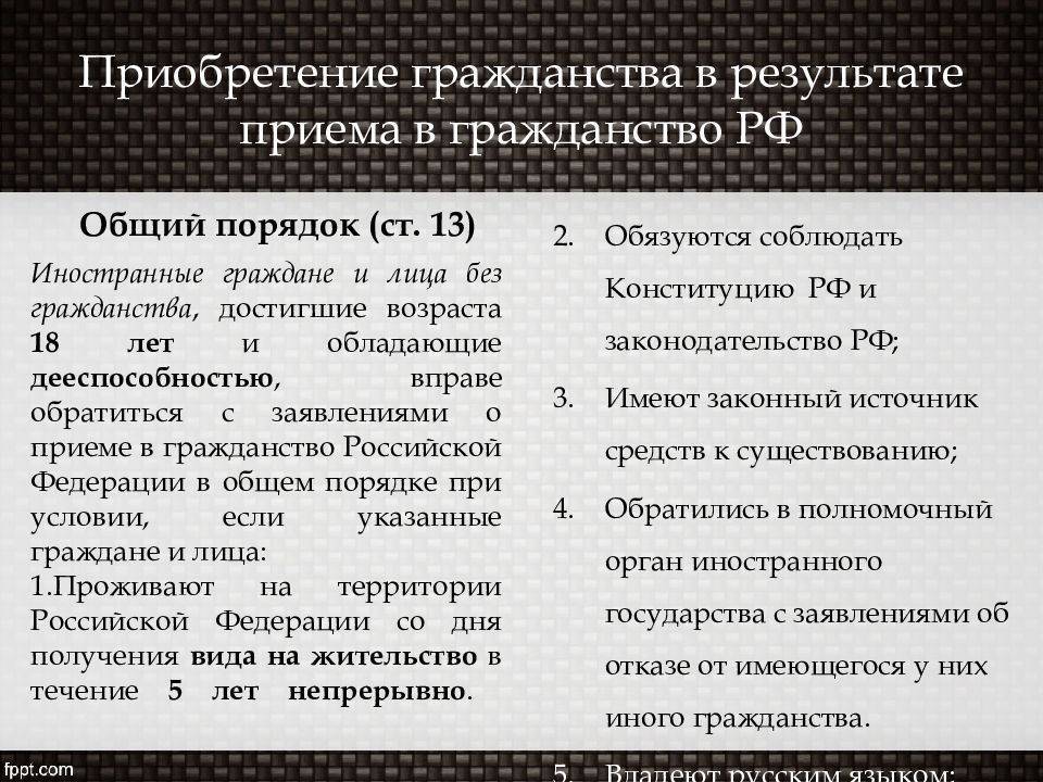 Порядок приобретения гражданства презентация