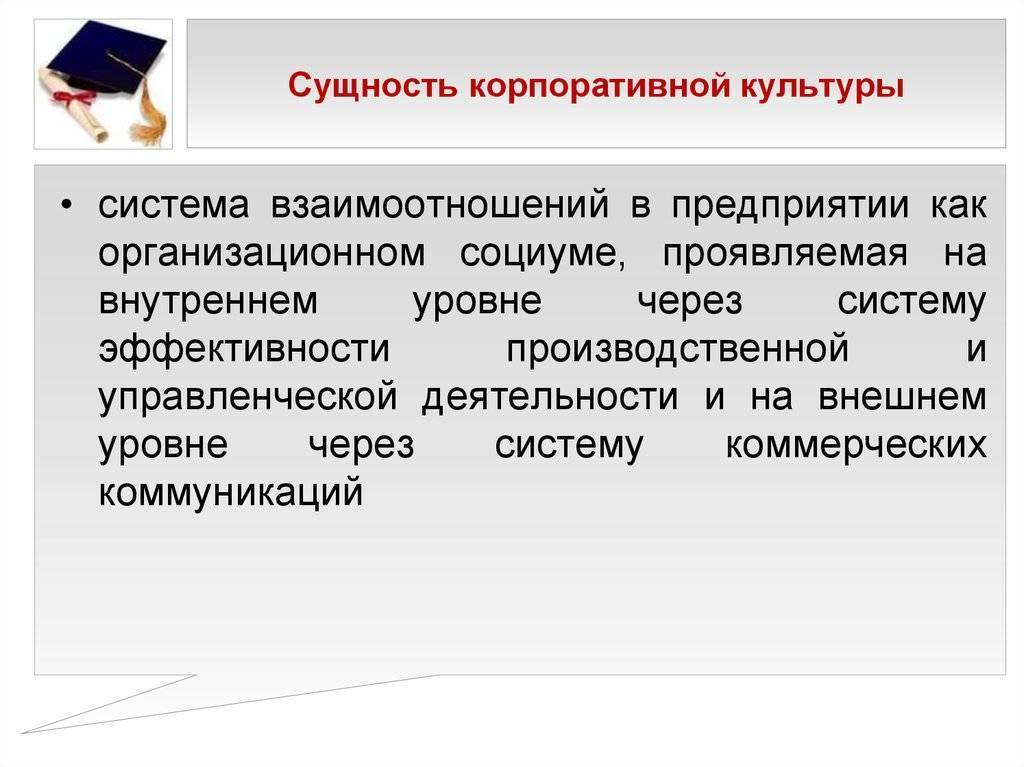 Значение культурных учреждений. Сущность корпоративной культуры. Понятие корпоративной культуры. Понятие и сущность корпоративной культуры. Концепция корпоративной культуры.