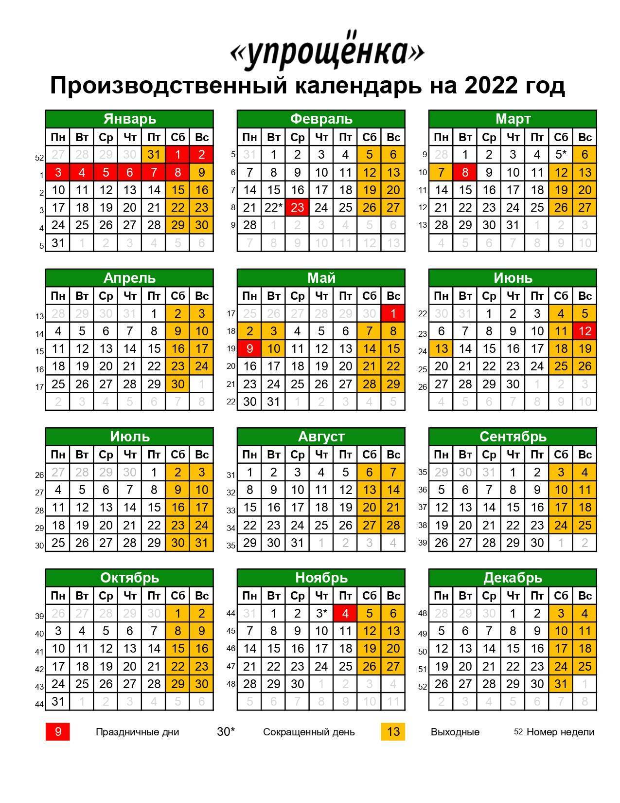 Календарь на 2022 год с официальными праздниками и выходными днями